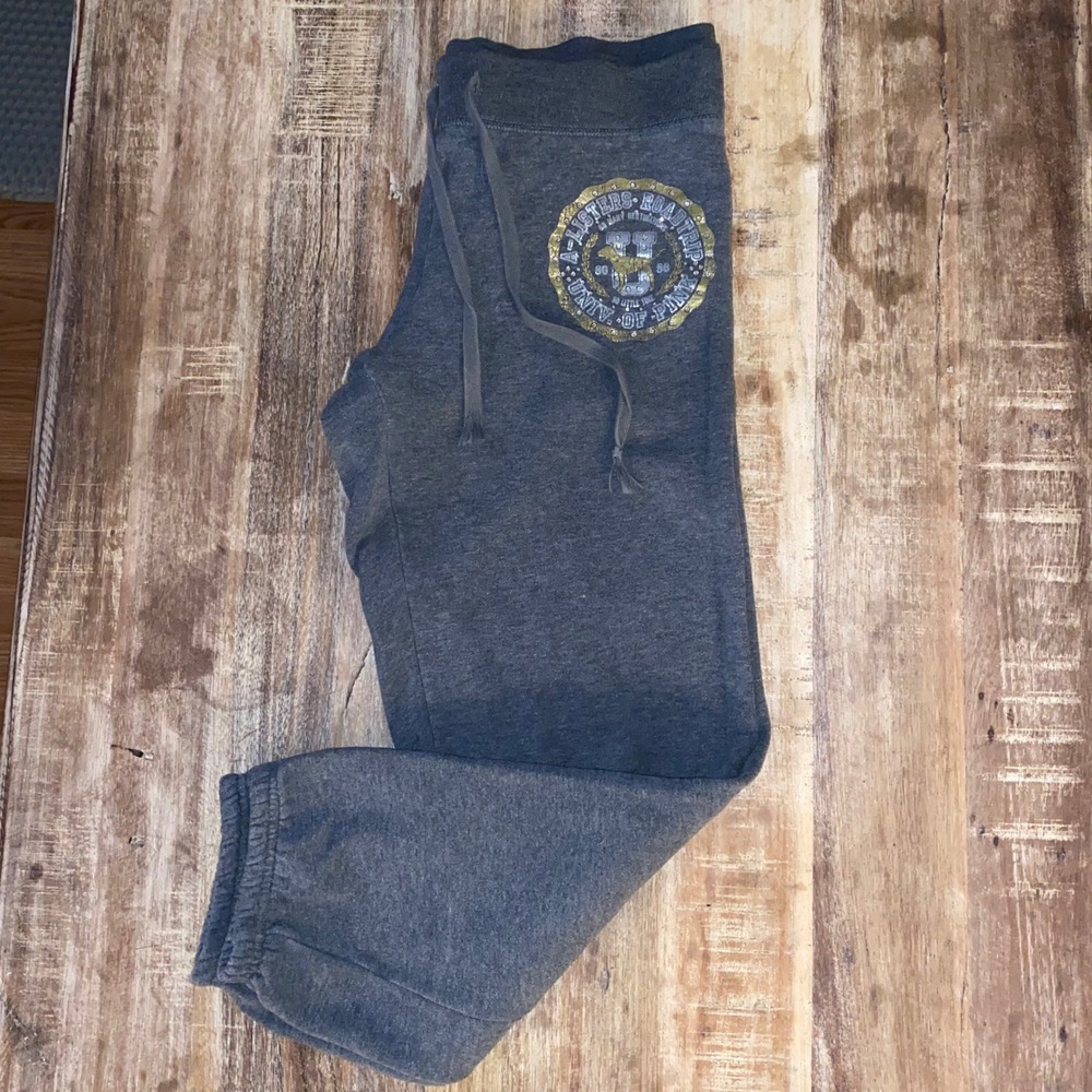 PINK Victoria's Secret University Pink Rhinestone Sweatpants Grey Lounge Joggers - Picture 8 of 10